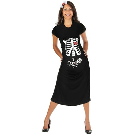 Almar Sales Company Skeleton Maternity Halloween Costume for Women, Includes Midi-Length Dress and Headband