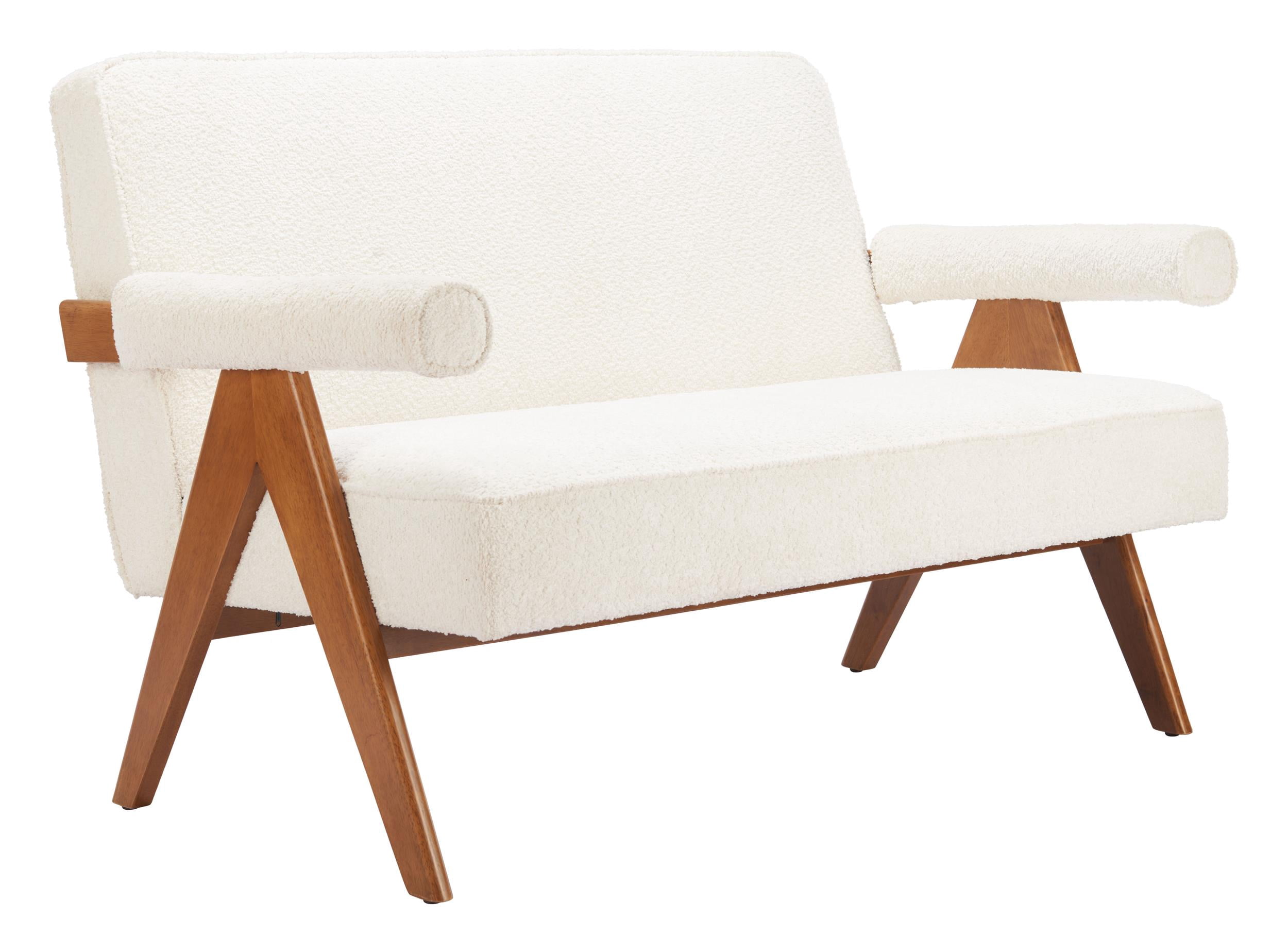 Encanto Loveseat Ivory Sofa, Modern Style, Seats up to 2, Rubberwood, Indoor Living