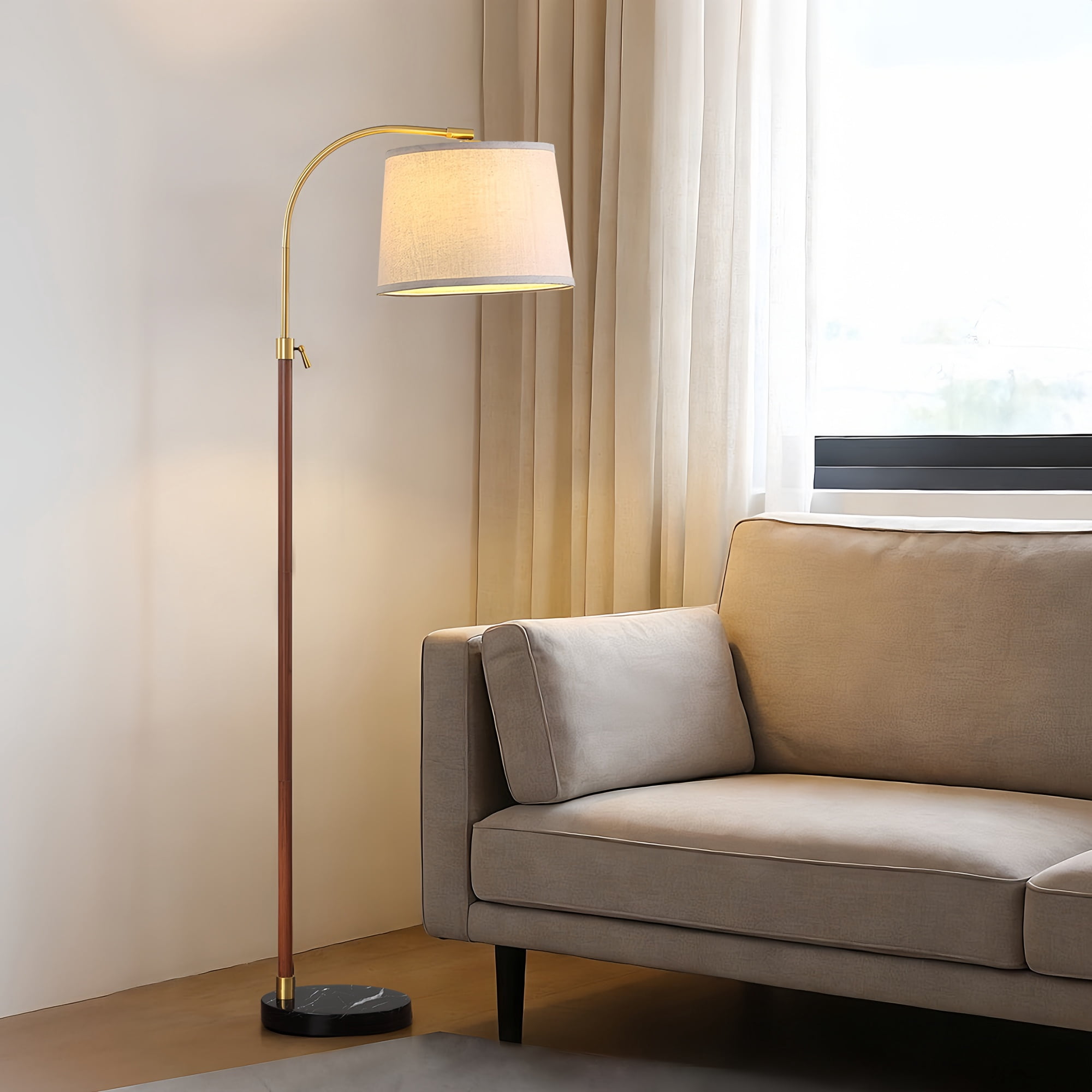RORIA 54–64”Height Adjustable Curved Floor Lamp, Modern Standing Lamp, Suitable for Bedrooms, Living Rooms, and Offices (Bulb Included)