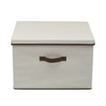thumbnail image 4 of Household Essentials Wide KD Storage Box With Lid, 15”x18.5"x12”, Durable Canvas Sides With Cardboard Reinforcement for Sturdiness, Includes Handle for Easy Access, Natural with Brown Trim, 4 of 7