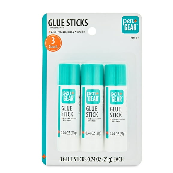 Pen+Gear All Purpose Jumbo School Glue Sticks, Washable, White, PVP, 3 Count (AP21-3) Dry In 3 Min