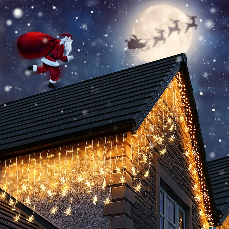 Christmas Lights Outdoor, 400 LED 33 FT 8 Modes Curtain Fairy Star