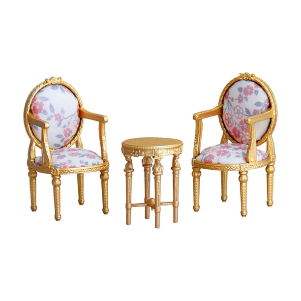 Silla de casa de muñecas a escala 1/12, modelo de silla de respaldo alto, muebles en miniatura simulados para bricolaje oro