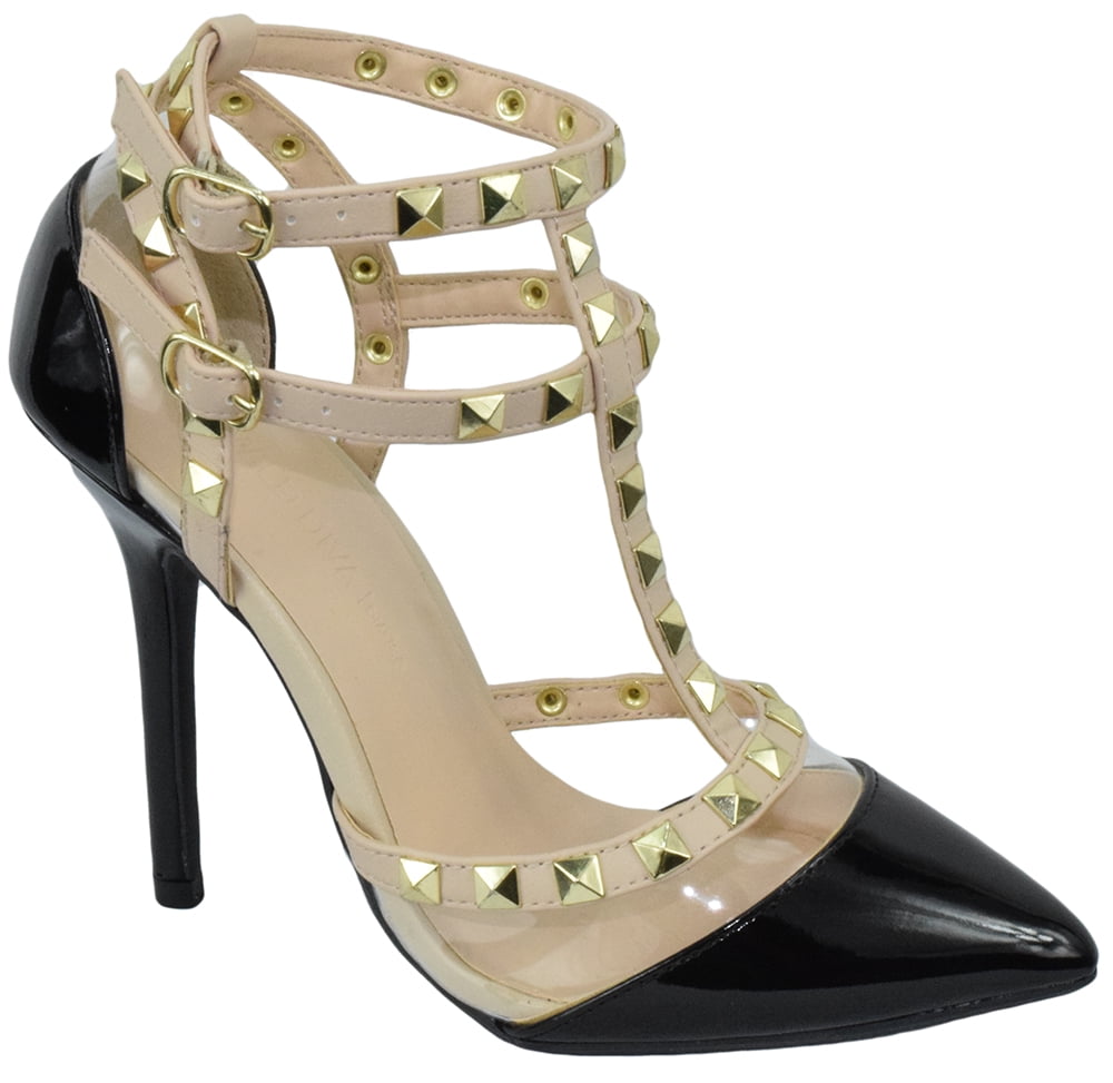 studded closed toe heels