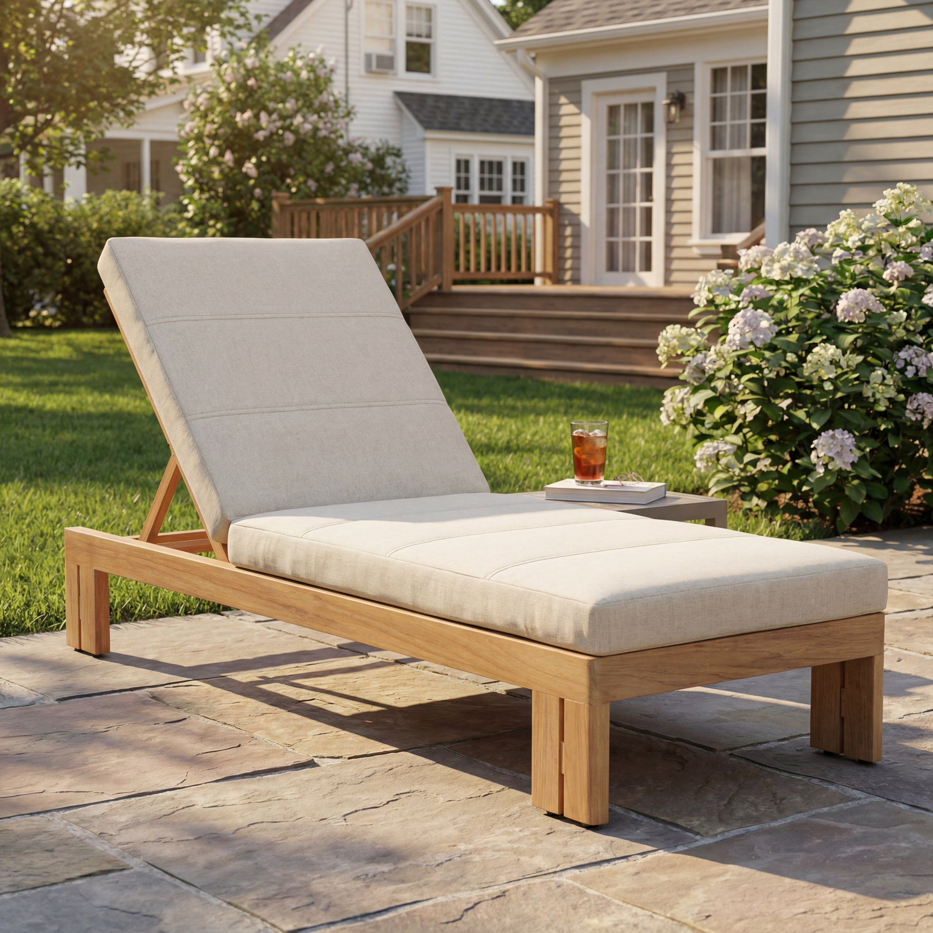 Outdoor Chaise Lounge Cushion Only, Water-Resistant Patio Lounge Chair Cushion with Removable Cover, Beige