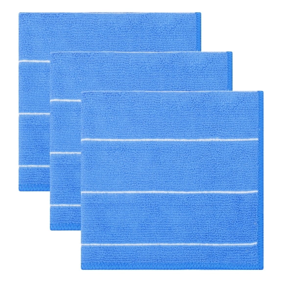 Unique Bargains 3pcs Microfiber Absorbent Striped Cleaning Cloths Blue 12" x 12"