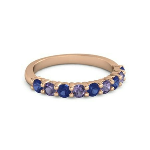 925 Silver Round 2.5MM Blue Sapphire Iolite Eternity Rose Plated Women Ring
