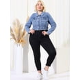 thumbnail image 3 of Women Plus Size Button Closed Cropped Denim Jacket Blue Gray 2X, 3 of 6