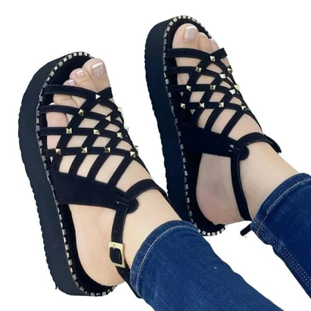 

Height Increase Rome Sandals Pin Buckle Design Hollowed Summer Shoes for Valentine s Day Christmas Gift Black 37