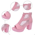 thumbnail image 5 of Rokment Mesh Dressy Boots Platform High Heels Sandals for Women Ladies Sexy See Through Peep Toe Chunky Block Heeled Dress Shoes Spring Summer Fall Pink Size 7, 5 of 7