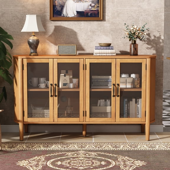 Storage Cabinet Living and Dining Room, Large Size, 4 Doors, Stylish Style, Natural