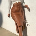 thumbnail image 4 of Douhoow Women PU Leather Skirt Summer High Waist Skirt Fashion Casual Bodycon Split Skirts, 4 of 5