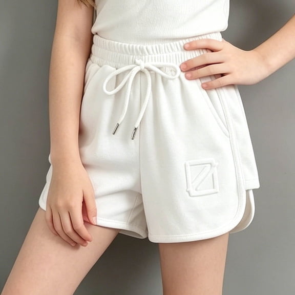 ITSAME Shorts for Girls 100%Cotton Drawstring Loose Fit Summer Athletic Casual Shorts White Size 8-9