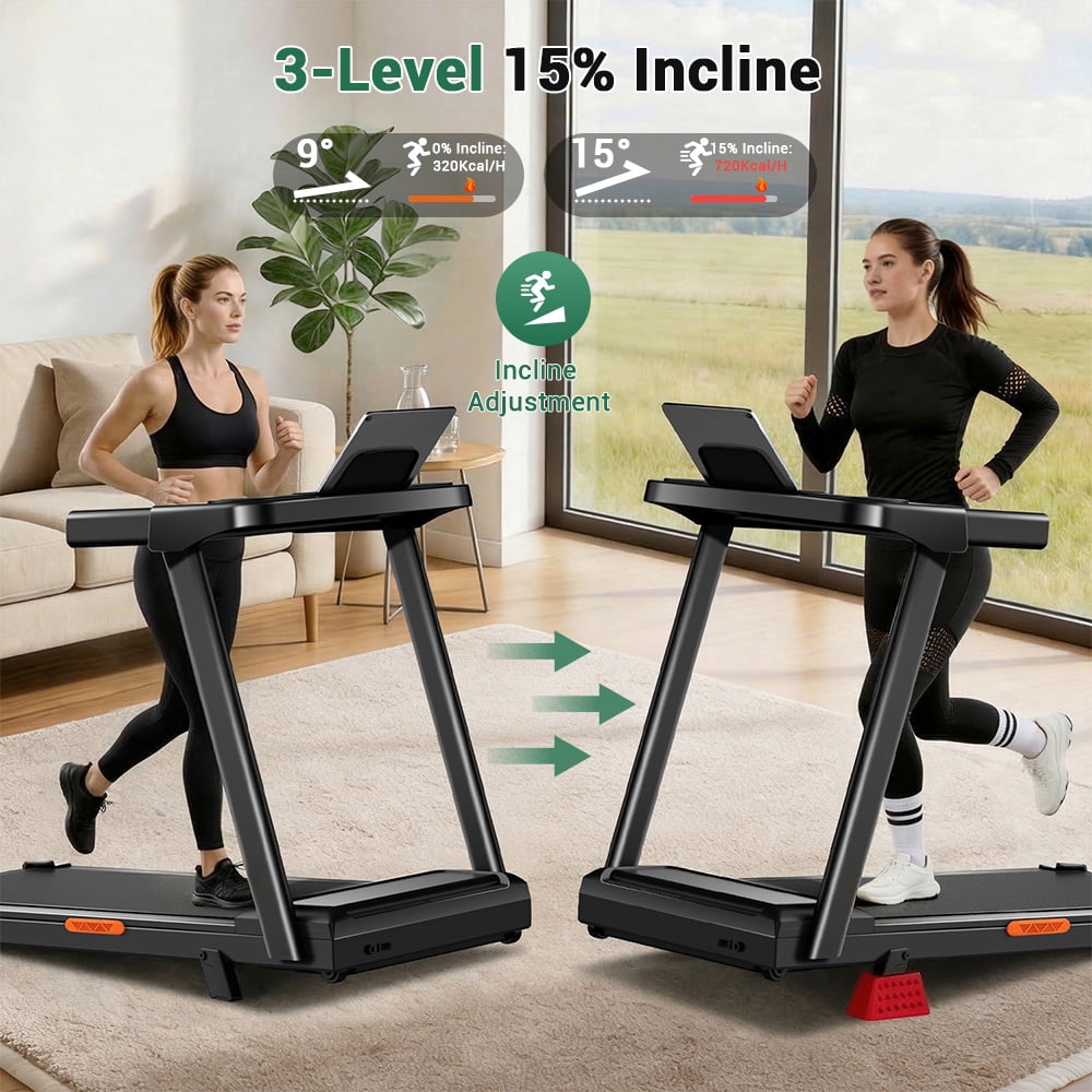 SONITU 4-in-1 Treadmill with 15% Incline and Three Touch Screen, Foldable Portable with Handle for Home/Office, 300 lbs Capacity