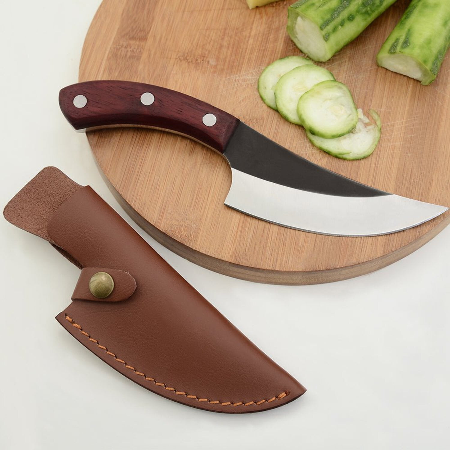 Lifespace Viking Style Chef Knife with Wood Handle  Sheath
