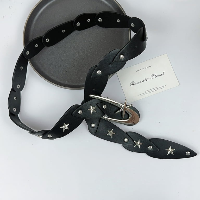 Vintage Star Studded Wide PU Leather Waist Belt Y2K Punk Festival Accessory Punk Y2K Western-Style Rivet Bull Star PU Leather Belt – GTHIC main image 4