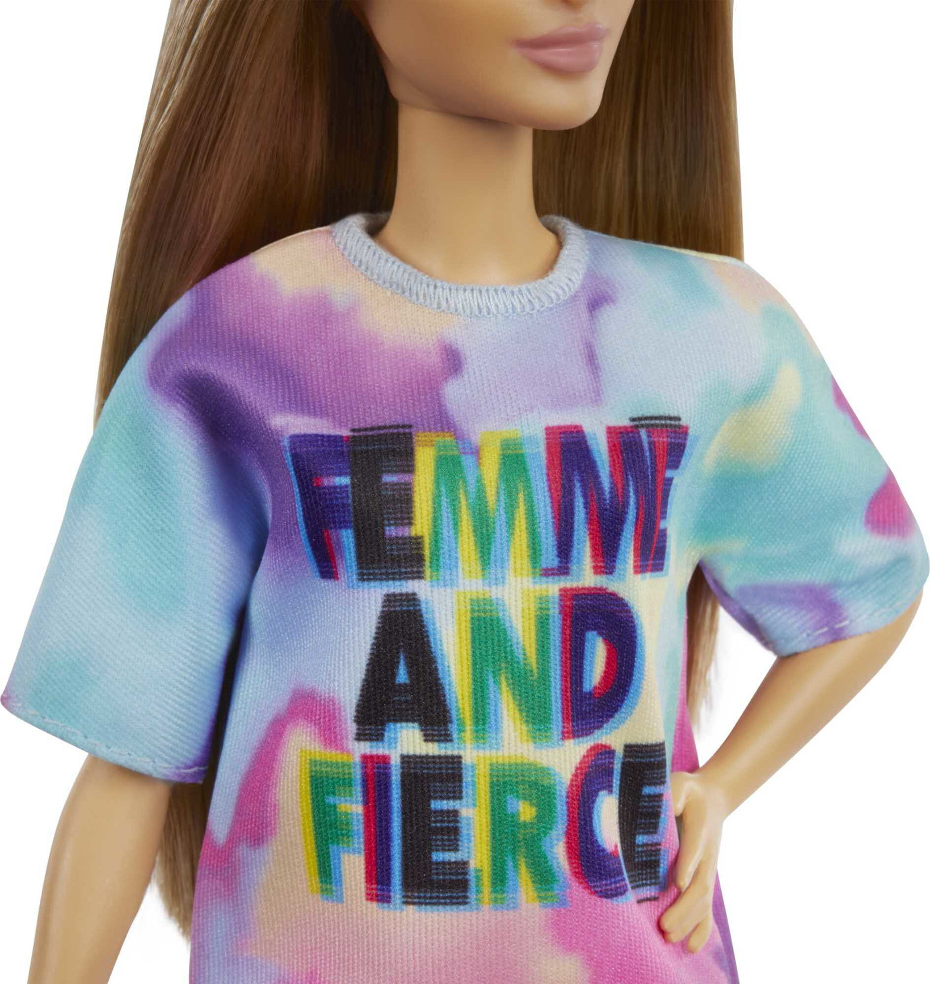 Barbie Fashionistas Doll, Petite, with Light Brown Hair Wearing Tie-Dye T-Shirt Dress, White Shoes & Visor, Toy for Kids 3 to 8 Years Old - image 5 of 7