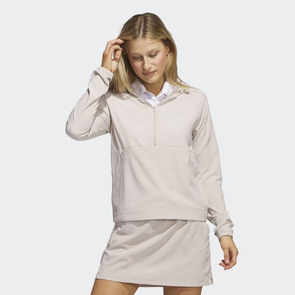 adidas Women's Standard Searsucker Quarter Zip Hoodie, Wonder Taupe, X-Small