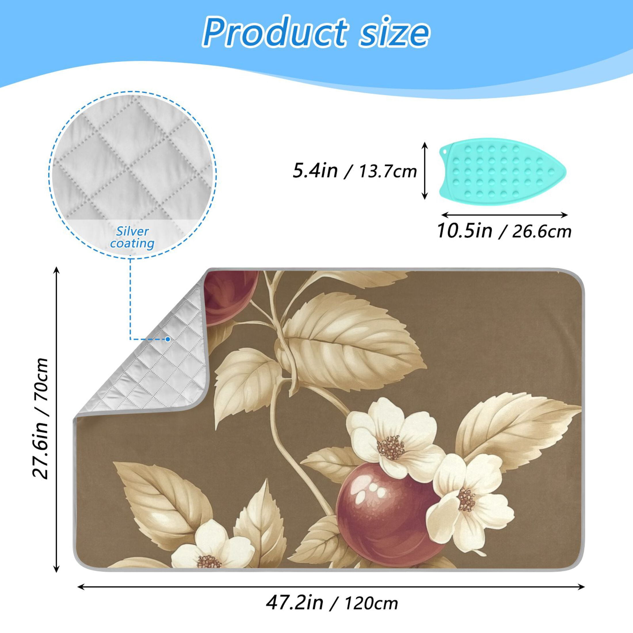 Beige Vintage Pomegranate Ironing Mat Blanket for Table Top Travel Portable Ironing Board Pad 47.2x27.6 Inch