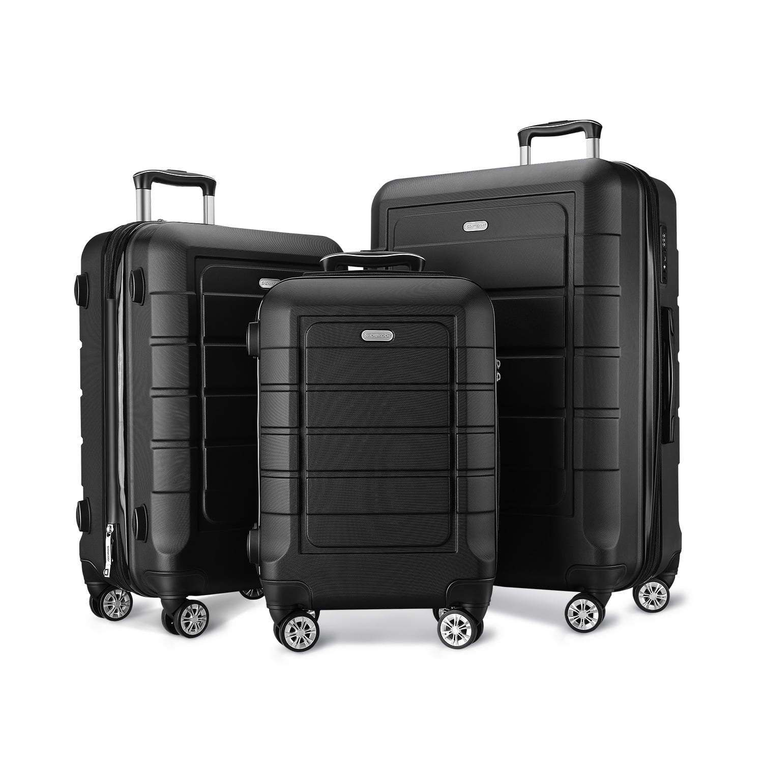 SHOWKOO 3 Piece Luggage Set with Durable Spinner Wheels Expandable ABS