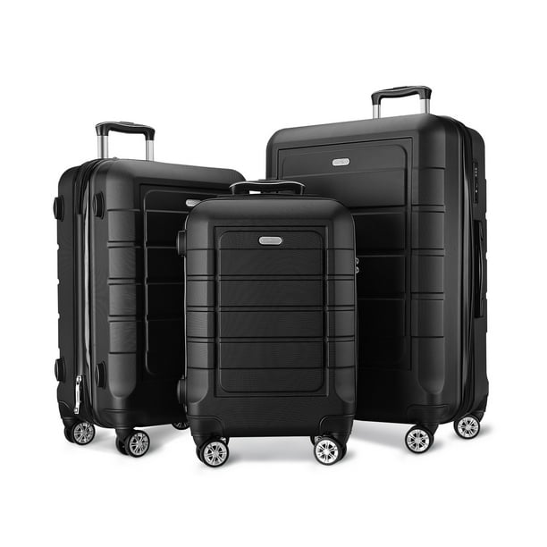 SHOWKOO 3 Piece Luggage Set with Durable Spinner Wheels Expandable ABS ...