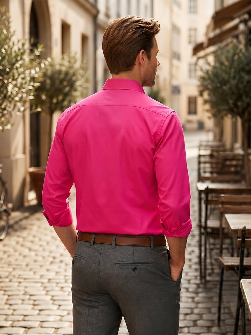 pink dress shirt walmart Sumtumn Dress Shirts for Mens Pink Long Sleeve Button Down Shirt Formal Wedding Prom Slim Fit Tops XL, Men's