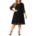 thumbnail image 1 of Vestido de talla grande para mujer, elegante, hasta la rodilla, sexy, con bordado floral, vestidos de encaje Negro 3X Unique Bargains Vestido, 1 of 7