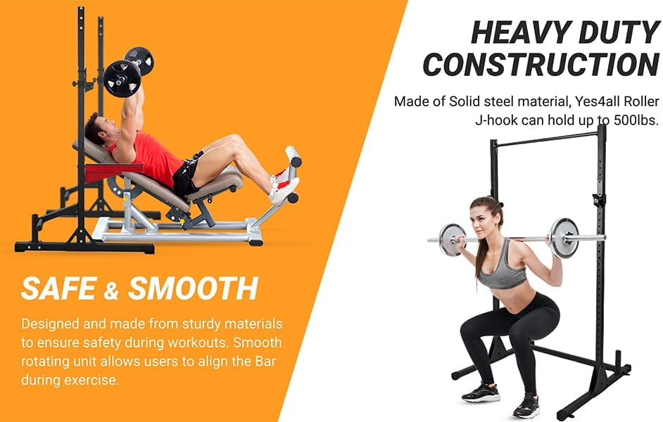Yes4All 2x2 Roller J-Hook Barbell Power Rack Pair