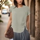 thumbnail image 4 of Gibobby Playera de Verano para Mujer Camiseta manga corta con cuello redondo informal color sólido suelto para mujer(Caqui,XL), 4 of 5