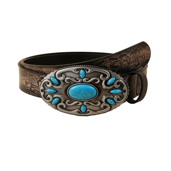 Fashionable Jeans Belt with Buckle All- Design Western Cowgirl Waist Belt Engraved Sapphire Belt Decorations
