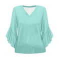 thumbnail image 5 of Yubnlvae Mint Green Blouses for Women Casual 3/4 Length Sleeve Womens Tops V Neck Tshirts Shirts with Flared Sleeve, M, 5 of 5