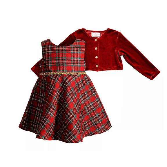 Baby Girl Youngland Plaid Taffeta Dress & Velvet Shrug Set, Size: 12 Months, Red