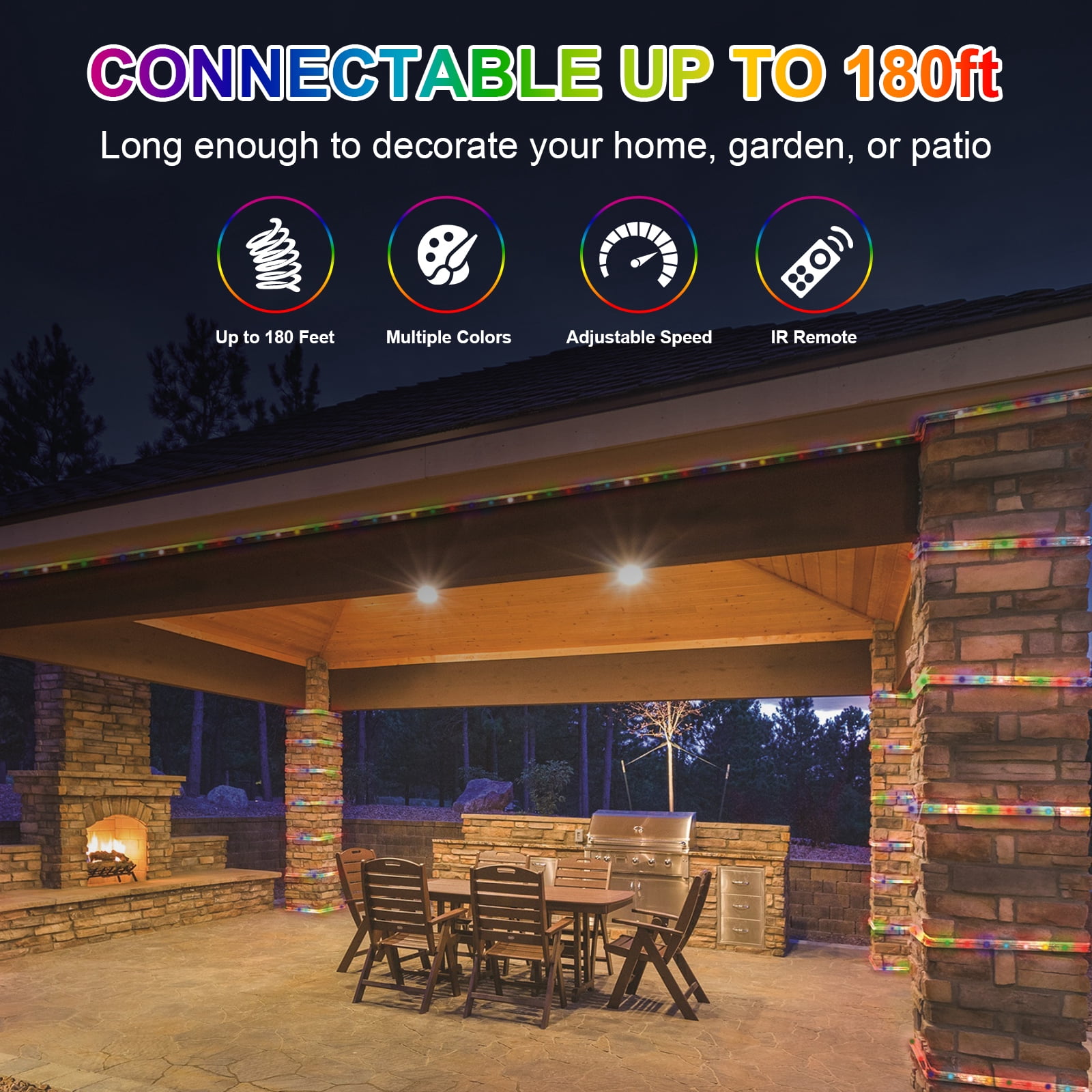 Pinegreen Lighting CL-TRL12RGB 12 ft. Plug-in LED RGB Color Changing Rope Light with Remote Control