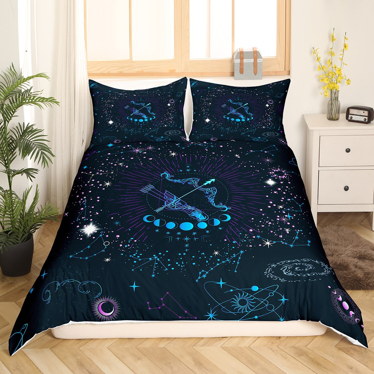 Sagittarius Bedding Sets King Hippie Nebula Comforter Cover, Trippy