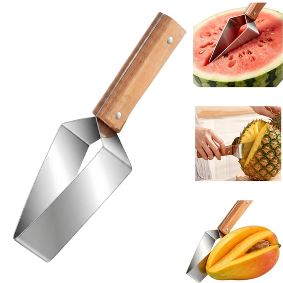 Stainless Steel Watermelon Slicer – Triangle Fruit Cutter with Wooden Handle for Melon