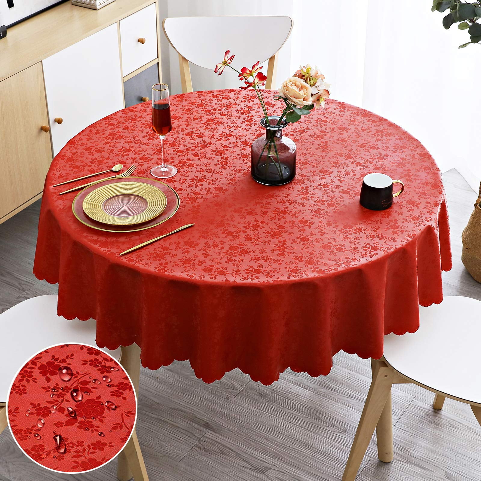 decorUhome Heavy Duty Vinyl Tablecloth, Waterproof Round Table Cloth