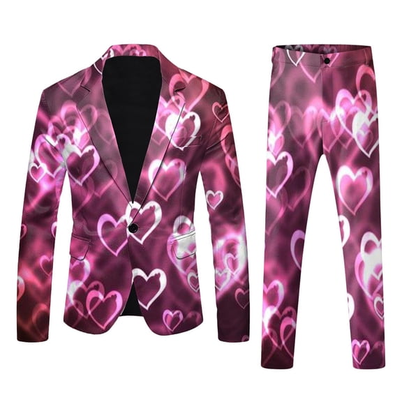 JHHLSF Mens Valentines Day 3D Digital Printed Suit Set Light Business Jacket Suit Pink,3XL