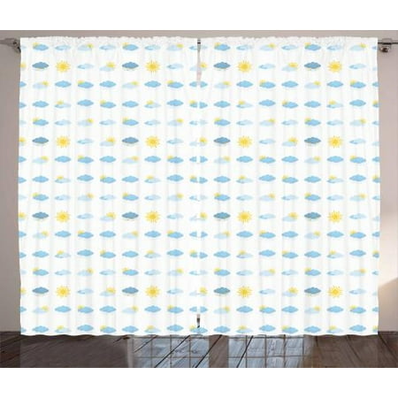 Blue And Yellow Curtains 2 Panels Set Meteorology Icons Clouds