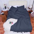 thumbnail image 2 of Unique Bargains Washed Cotton Duvet Cover Pillowcase Bedding Set Queen Navy Blue, 2 of 8