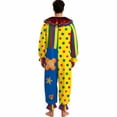 thumbnail image 2 of RUINIXCW Funny Halloween Clown Costume for Adult Mesh Collar Dot Stripe Print Long Sleeve Jumpsuit with Pom-pom, 2 of 8