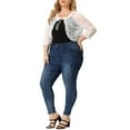 thumbnail image 2 of MODA NOVA Juniors' Plus Size Cardigan 3/4 Sleeve Floral Lace Tie Neck Crop Shrug White 5X, 2 of 6