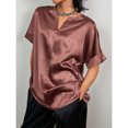 thumbnail image 3 of Top de satén de manga corta con cuello en V para mujer, blusa corta transpirable de Color puro para primavera y verano, 3 of 6