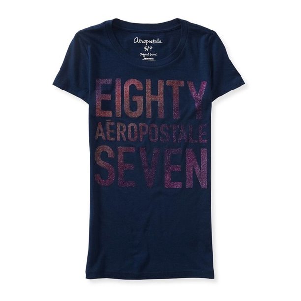 Aeropostale - Camiseta adornada con lunares y logotipo para mujer, azul, XXL Aeropostale Camiseta adornada