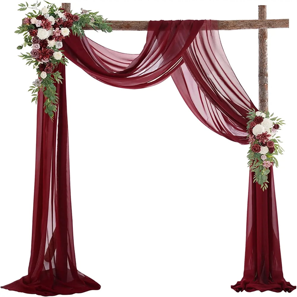 NOGIS Wedding Arch Draping Fabric Baby Wine Red 2.3" x18FT 1Panels
