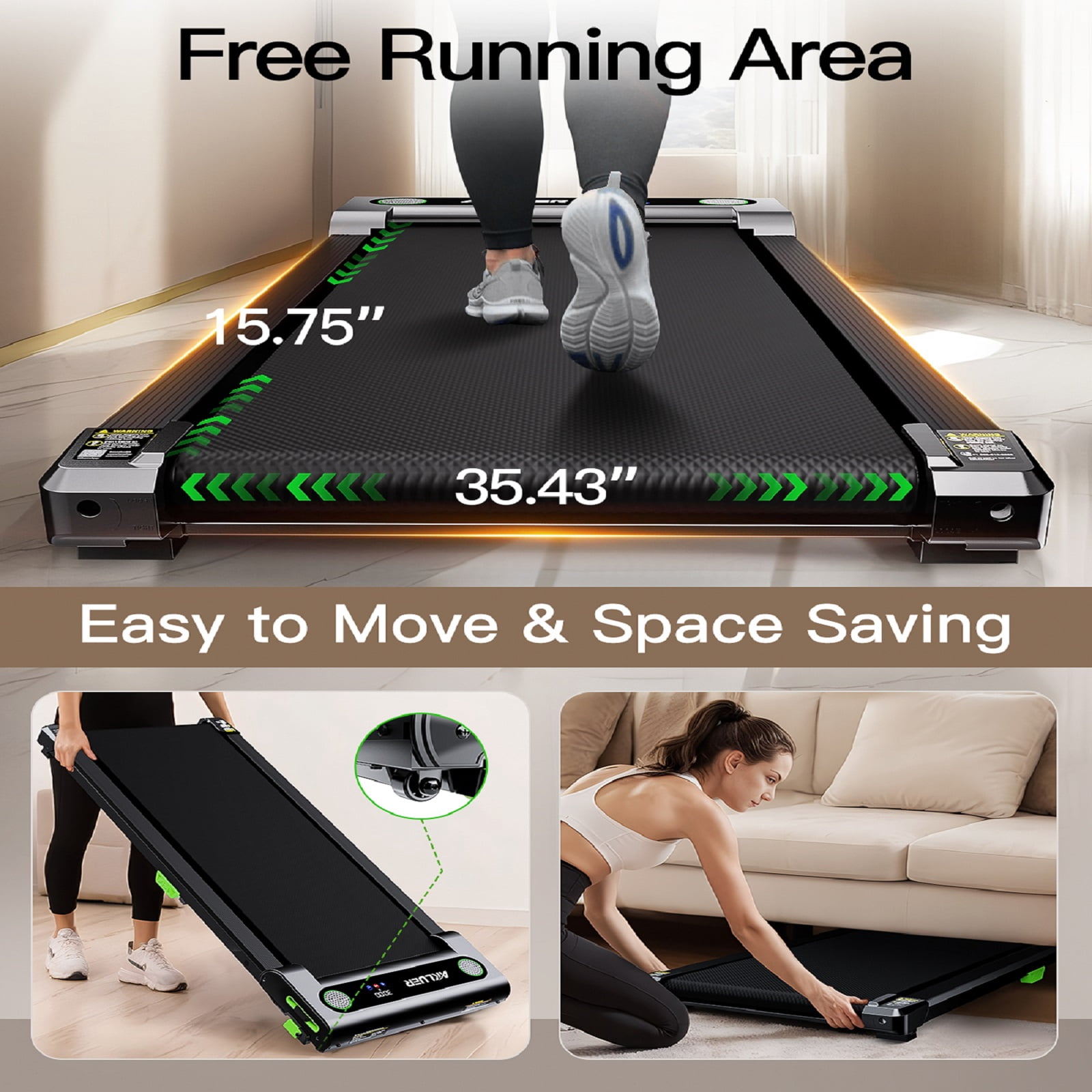 Akluer Walking Pad With Incline, 2.5 HP Under Desk Treadmill For Home, Small Treadmill With LED Display & Remote Control