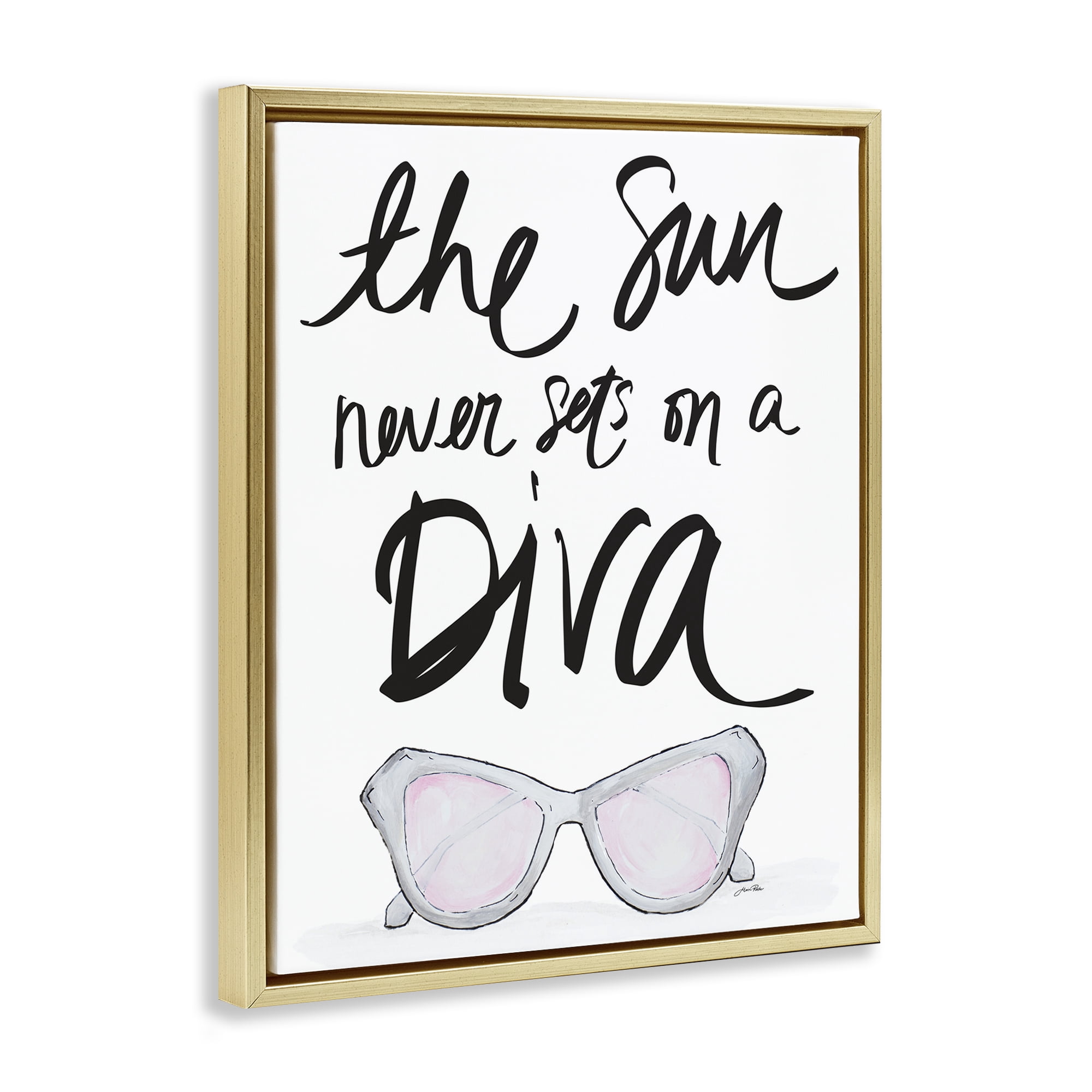 Stupell Industries Sun Never Sets on Diva Beauty & Fashion Painting Gold Floater Framed Art Print Wall Art, 17 x 21