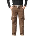 thumbnail image 2 of Ceisia Men Solid Color Fleece Multi Pocket Work Pants Loose Drawstring Gift Elastic Cuff Trousers, 2 of 9