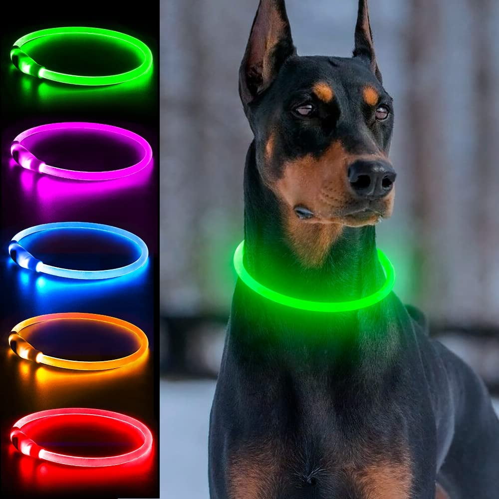 KOOOL LED Dog Collar,USB Rechargeable Light up Dog Collar, Adjustable TPU Pet Safety Collar for