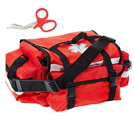 First Aid Responder EMS Emergency Medical Trauma Bag + Matching EMT Shear (Red)