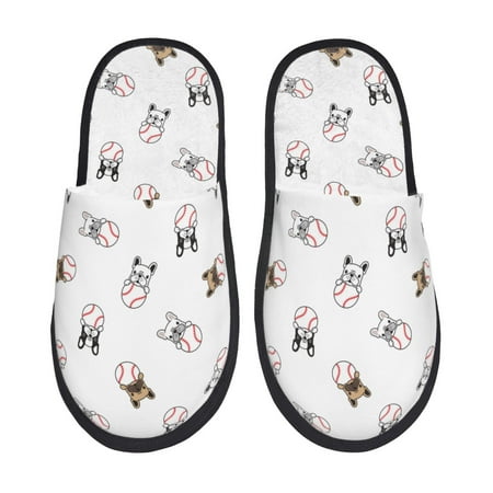 Balery Bbaseball Dog Slient Indoor Furry Fleece Comfort House Shoes Soft Non-Slip Home Shoes Cotton slippers House Slippers-- Large